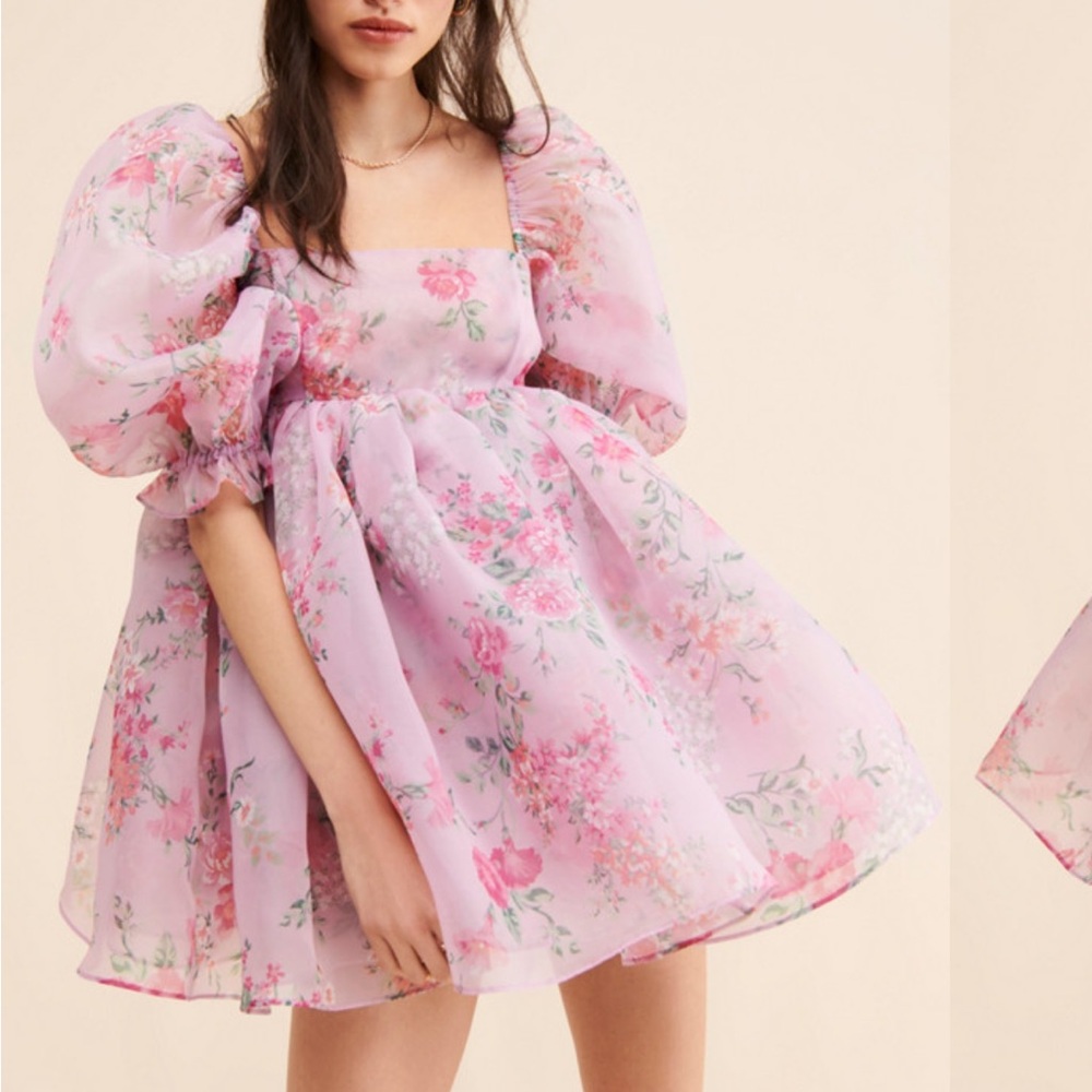 Selkie Pink Floral Puff Sleeve Mini Dress